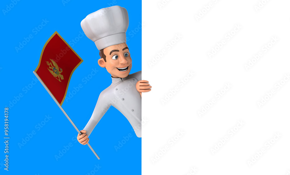 Fun 3D cartoon chef with a flag from montenegro Fun 3D cartoon chef with a flag from montenegro