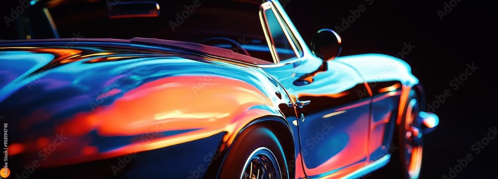 Classic Car's Rear Quarter Panel with Colorful Reflections Classic Car's Rear Quarter Panel with Colorful Reflections