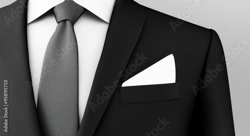 Classic suit with white pocket square folded, photo