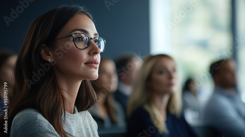 Wallpaper Mural A business event with 100 participants, captured in fine detail during the day in a large meeting room. Shot from beside with a Nikon D750 DSLR, the image shows attendees focused on the ongoing Torontodigital.ca