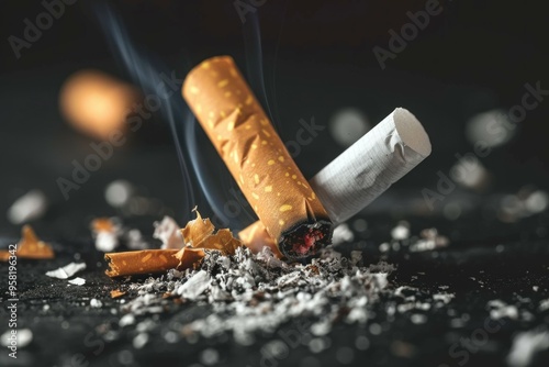 Two cigarettes burning and creating a lot of smoke on a black background