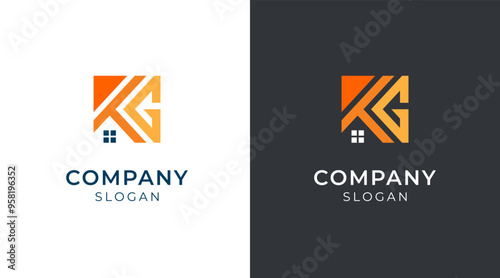 Modern KG home logo design template. G K House logo vector