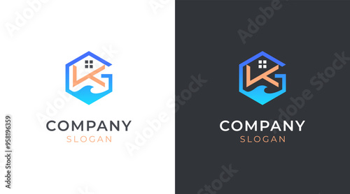 Modern KG home logo design template. G K House logo vector