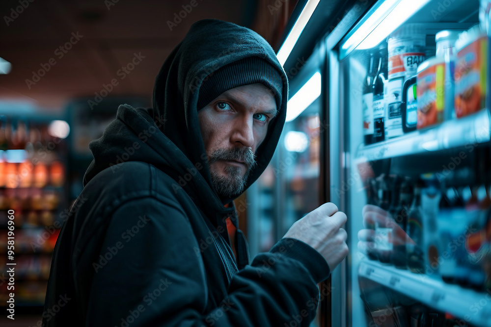 Thief in black clothes criminal action shop lifting street violence citizen robbery, Generative AI Thief in black clothes criminal action shop lifting street violence citizen robbery, Generative AI