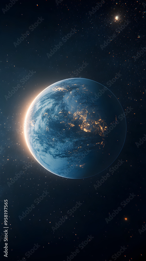 Fototapeta premium A single glowing planet with a barely visible atmosphere.
