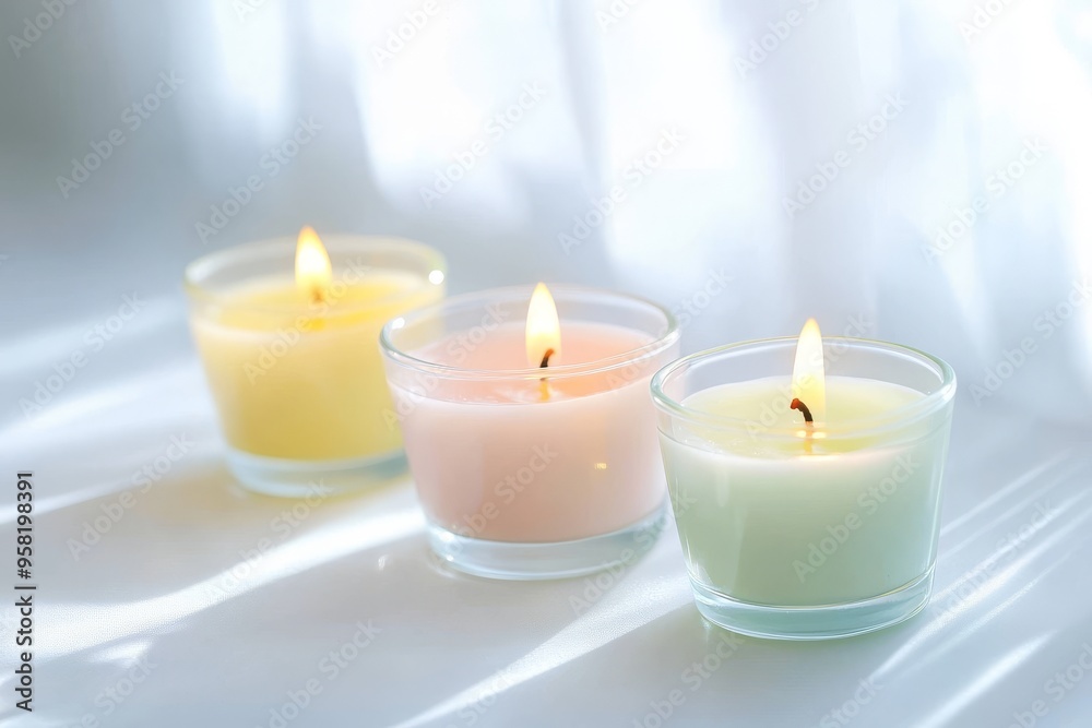 Blank white candle mockup with colored label in a glass jar Blank white candle mockup with colored label in a glass jar