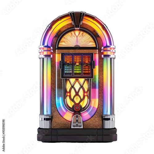 Retro Jukebox with Vibrant Lights on a Clear Backdrop