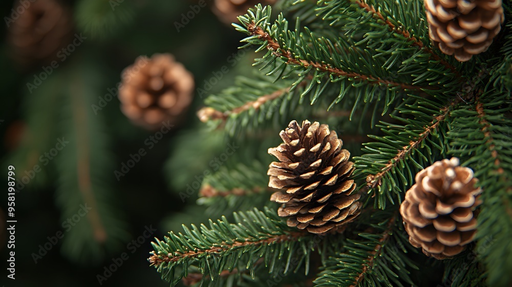 Natural Pine Branches with Pinecones: A natural, rustic background featuring Christmas tree branches with pinecones, evoking a traditional holiday vibe. Natural Pine Branches with Pinecones: A natural, rustic background featuring Christmas tree branches with pinecones, evoking a traditional holiday vibe.