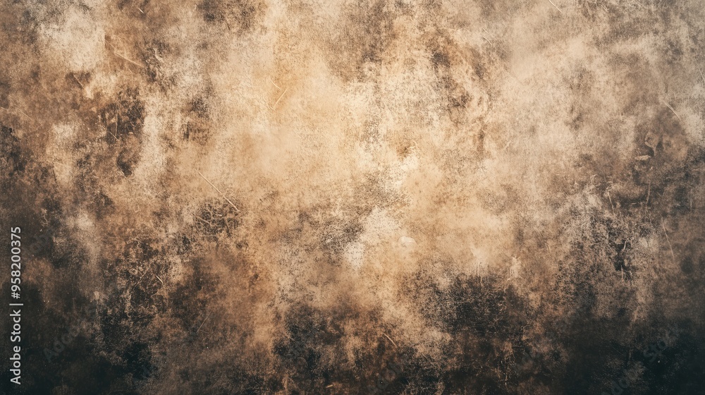 Obraz premium A vintage grunge wall featuring faded brown and beige textures. The image highlights the aged surface with weathered patterns and a rustic look.