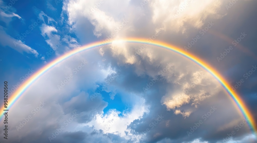 double rainbow stretching across a dramatic cloudy sky, with the vibrant colors contrasting against the dark storm clouds double rainbow stretching across a dramatic cloudy sky, with the vibrant colors contrasting against the dark storm clouds