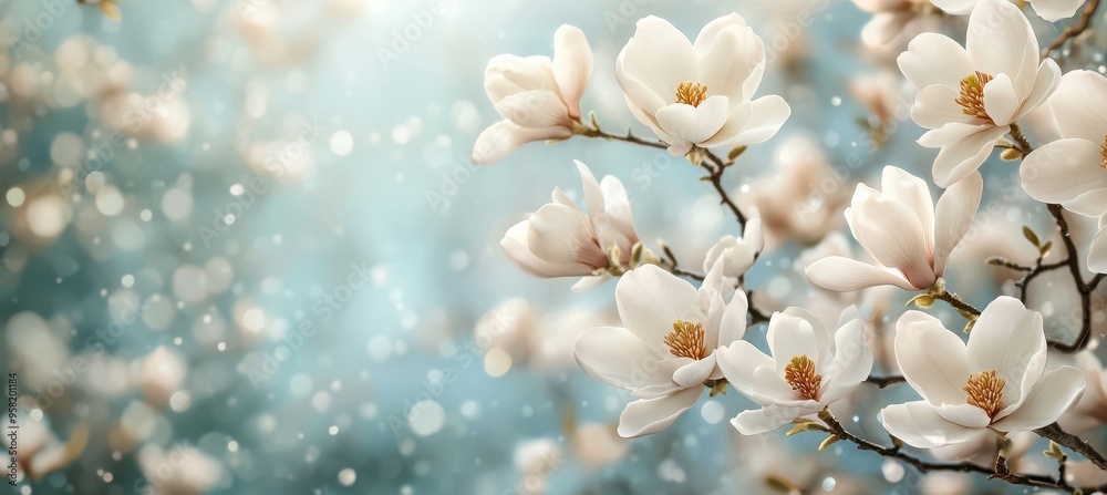 White Magnolia Blossoms with Blurred Background White Magnolia Blossoms with Blurred Background