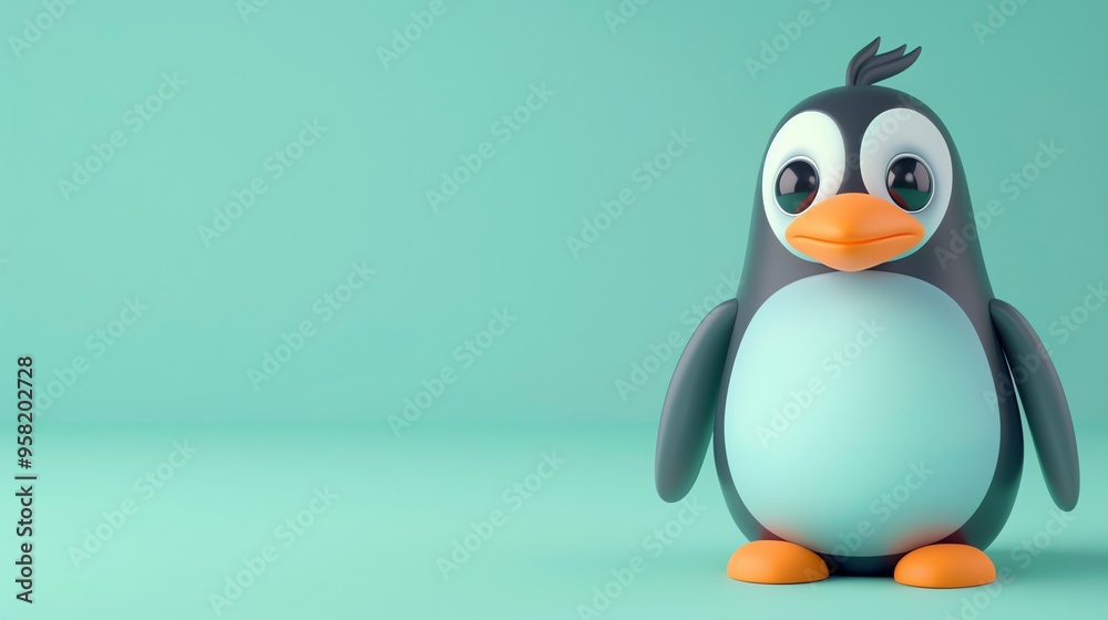Fototapeta premium A cartoon penguin on a blue background.