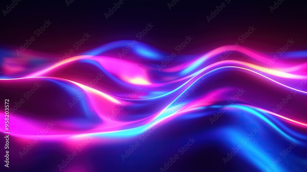 Abstract flowing neon waves in vibrant pink and blue, creating a smooth, luminous visual effect against a dark backdrop, evoking a sense of movement and energy. Abstract flowing neon waves in vibrant pink and blue, creating a smooth, luminous visual effect against a dark backdrop, evoking a sense of movement and energy.