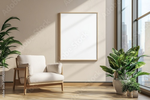 Poster Frame in Beige minimalist living room interior created with generative AI