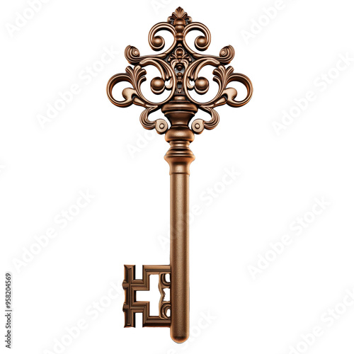 Exquisite Skeleton Key with Ornate Detailing on Clear Background