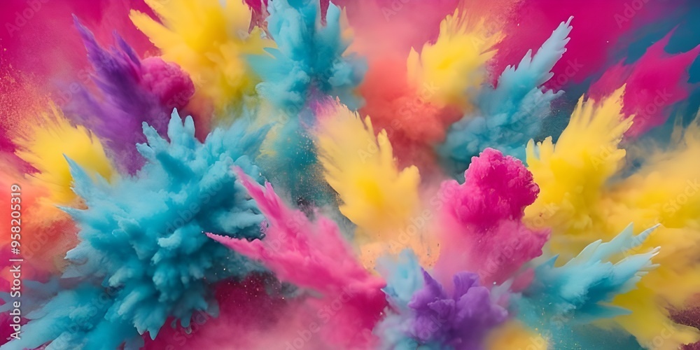 Colorful explosion of powdered pigment creating a vibrant burst against a black backdrop Colorful explosion of powdered pigment creating a vibrant burst against a black backdrop
