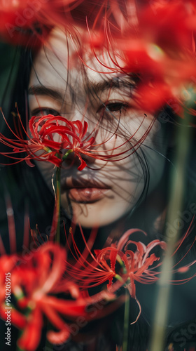 Enigmatic Portrait Amidst Red Spider Lilies