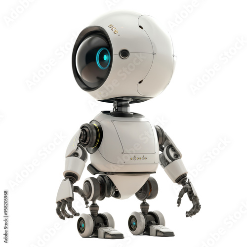 Animated Robot with Blinking Lights on Transparent Background: A charming and futuristic robot with glowing lights set against a clear, transparent backdrop.