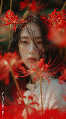 Ethereal Beauty Among Red Spider Lilies