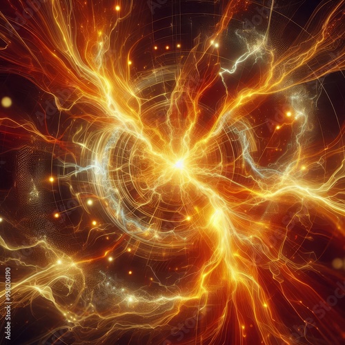 Vibrant golden lightning energy dynamic texture background 