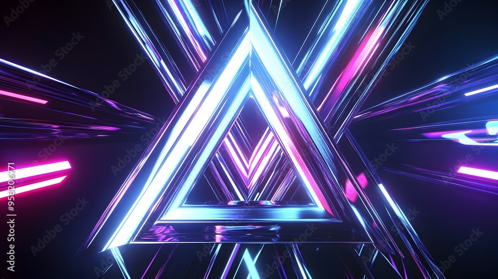 Futuristic 3D Triangular Motif with Sharp Angular Shapes and Luminous Neon-like Highlights Futuristic 3D Triangular Motif with Sharp Angular Shapes and Luminous Neon-like Highlights