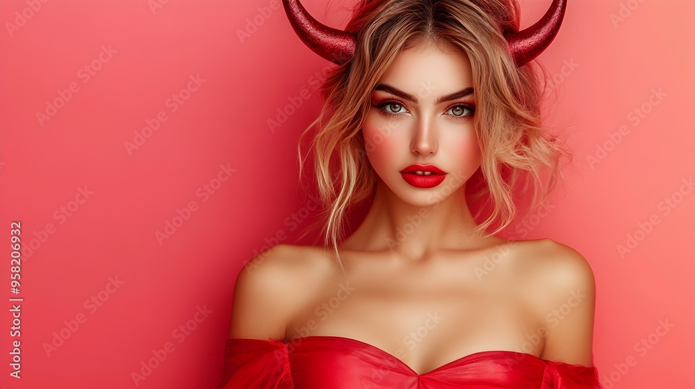 Captivating Devil Inspired Portrait of a Glamorous Woman for Halloween Captivating Devil Inspired Portrait of a Glamorous Woman for Halloween