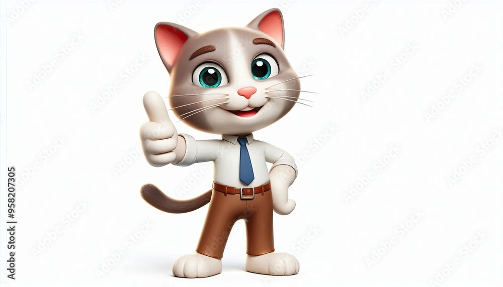 Fototapeta premium Cat Character in Business Attire Giving Thumbs Up