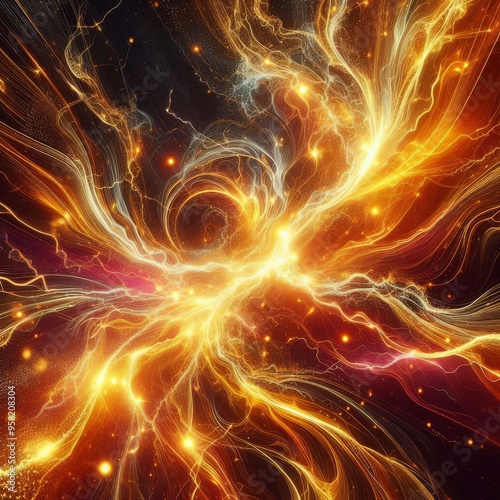 Vibrant golden lightning energy dynamic texture background 