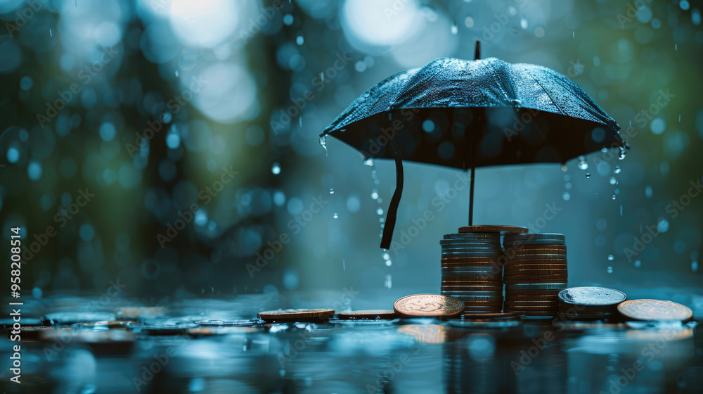 custom made wallpaper toronto digitalA stack of coins under a black umbrella on a blurred background.