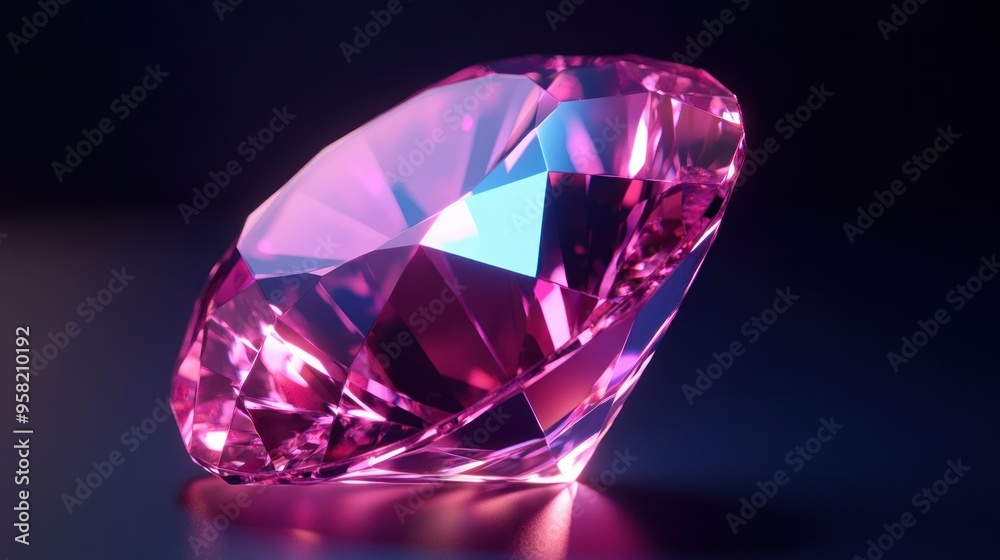 A Single Pink Diamond With Facets Under Neon Lighting A Single Pink Diamond With Facets Under Neon Lighting