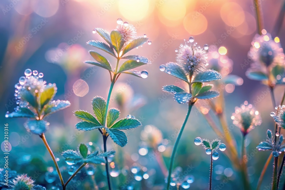 Fototapeta premium soft pastel morning dew botanical close