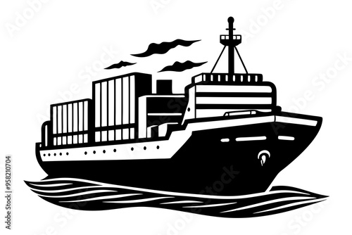 Cargo and passenger vessels icon set. Cargo and passenger ships silhouette on white. Vector illustration