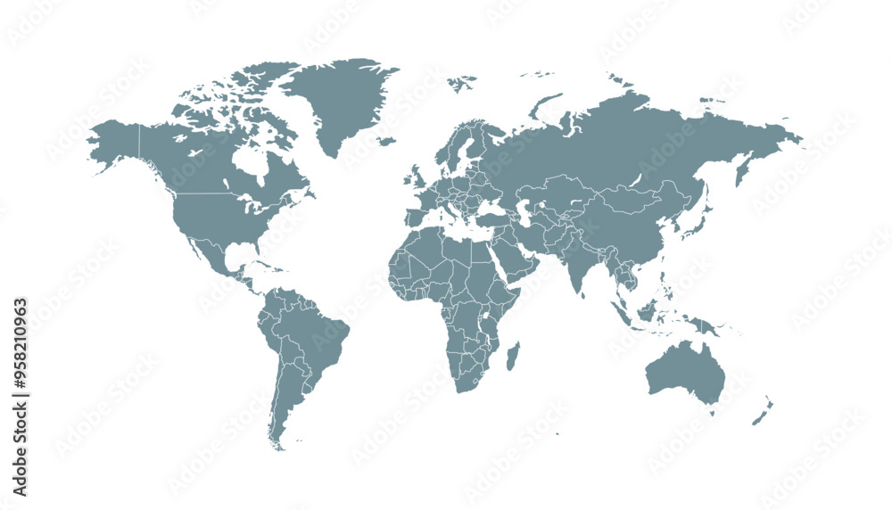 World map. Grey modern vector map. Silhouette map World map. Grey modern vector map. Silhouette map