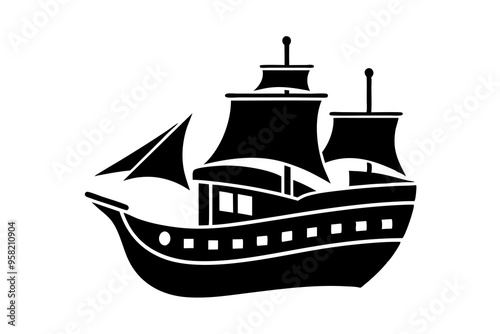 Cargo and passenger vessels icon set. Cargo and passenger ships silhouette on white. Vector illustration