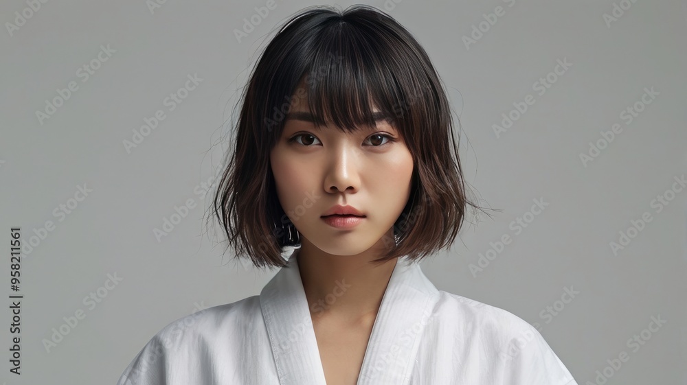 Japanese Female Young Model. Hair Salon. Medium Hair Style Japanese Female Young Model. Hair Salon. Medium Hair Style