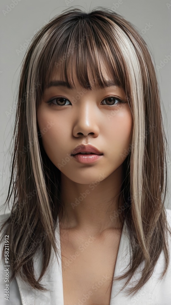 Japanese Female Young Model. Hair Salon. Medium Hair Style Japanese Female Young Model. Hair Salon. Medium Hair Style