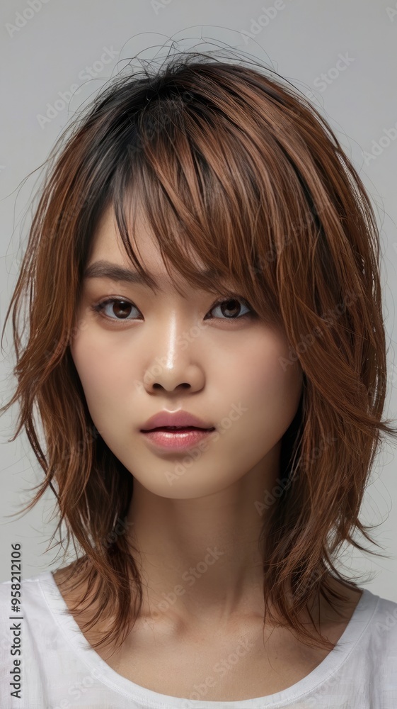 Japanese Female Young Model. Hair Salon. Medium Hair Style Japanese Female Young Model. Hair Salon. Medium Hair Style