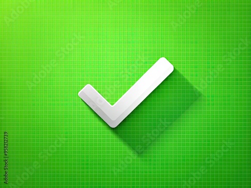 Minimalist white checkmark on a bright green background with subtle grid pattern and subtle shadow conveying freshness and confidence through simplicity and negative space.