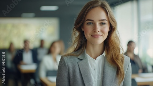 Smiling Businesswoman in Boardroom