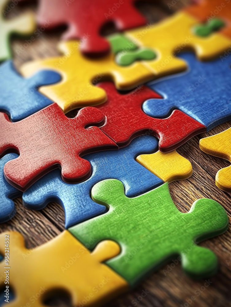 A jigsaw puzzle with pieces in various colors A jigsaw puzzle with pieces in various colors
