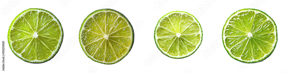 A close-up view of a single slice of lime on a white background A close-up view of a single slice of lime on a white background