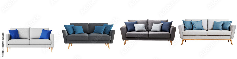 Front view of full-length sectional sofa isolated on transparency Front view of full-length sectional sofa isolated on transparency