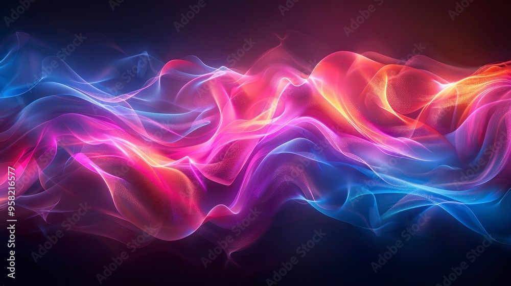 Obraz premium Vibrant abstract swirls in neon colors against a black background.