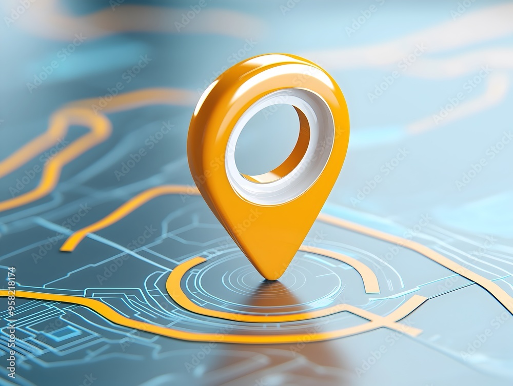 3D Location Pin on Digital Map Interface with Circuit Lines Stock ...