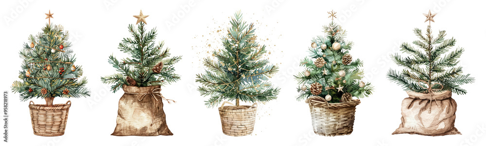Watercolor christmas tree png cut out element set Watercolor christmas tree png cut out element set