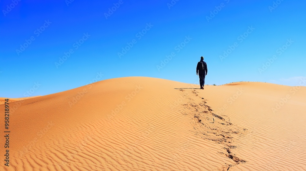 Expansive View of the Sahara Desert in Algeria, Showcasing the Vast Sand Dunes and Arid Landscape Under a Clear Blue Sky.