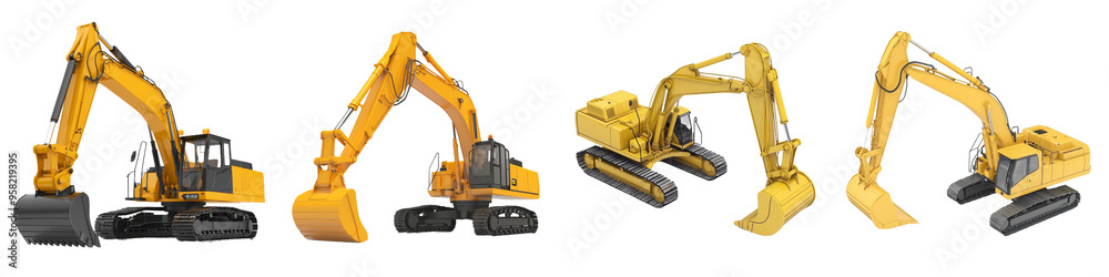 The backhoe loader truck is shown in full length on a transparent background The backhoe loader truck is shown in full length on a transparent background