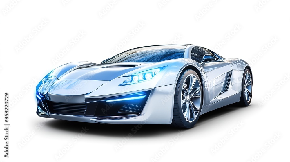 Sleek and Shining Super Car Displayed on a White Background, Highlighting Its Polished Finish and Cutting-Edge Design. Sleek and Shining Super Car Displayed on a White Background, Highlighting Its Polished Finish and Cutting-Edge Design.