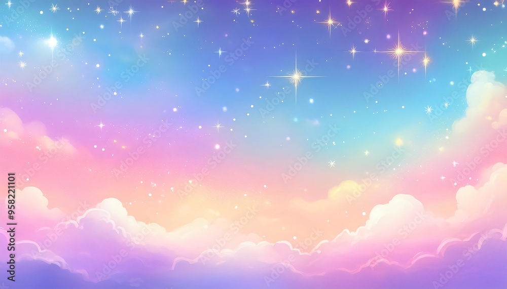 Naklejka premium Stunning pastel sky adorned with radiant stars above the clouds