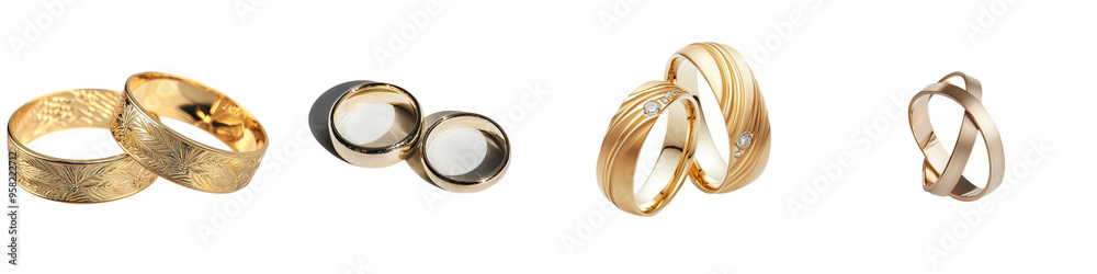 An 8k transparency background with a pair of gold wedding rings with the highest specs, highest resolution, and most detail possible